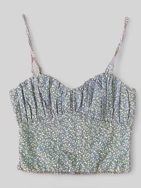 Princess Polly Blue Floral Smocked Corset Crop Tank Top